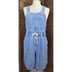 Vintage 90s Denim Short Overalls Carpenter Jorts Size L by Elements 100% Cotton
